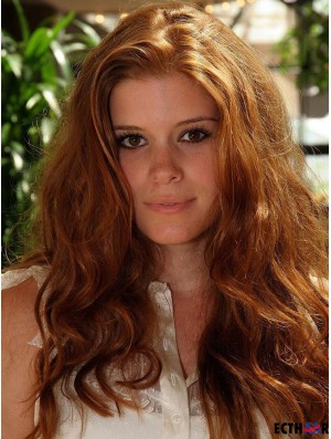 Ohne Pony Langes Kupfer Welliges 20-Zoll-Naturhaar Kate Mara Perücken
