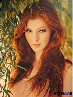 Ohne Pony Long Copper Wavy 20 Zoll wunderschöne Echthaar Perücken