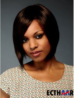 Kinnlänge Brown Straight Bobs Flexibilität Afroamerikaner Perücken