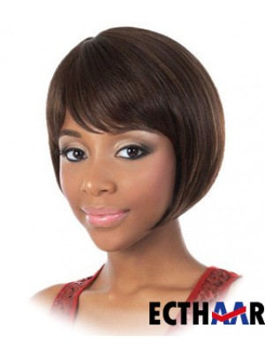 Kinn Länge Brown Straight Bobs Mode Afroamerikaner Perücken