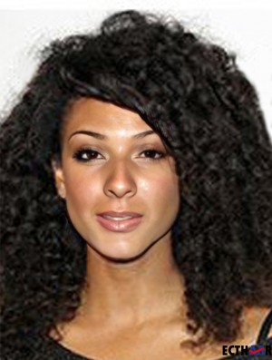 Volle Spitze Indian Remy Black Shoulder Kinky Curly Hair Perücken