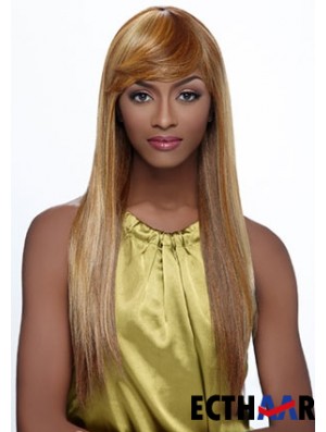 Lange blonde gerade mit Pony modische afroamerikanische Perücken
