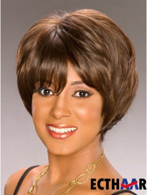 Bobs Capless Short Wavy Brown Synthetische Afroamerikaner Perücken UK