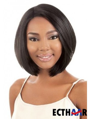 11 Zoll Kinn Länge synthetische schwarze Bobs Capless Hairsyles für schwarze Frau