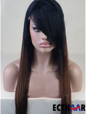 Lange gerade mit Pony voller Spitze 26 Zoll stilvolle schwarze Frauen Perücken