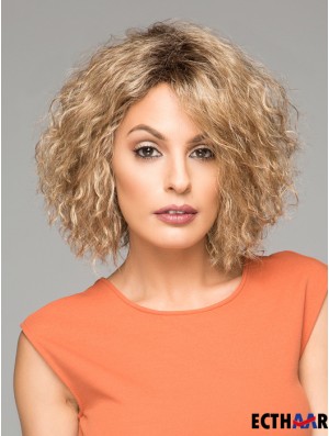 Kurze lockige synthetische Perücken Kinnlänge Blonde Farbe Curly Style