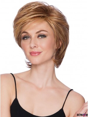 Capless Blonde 8 Zoll Short Layered Synthetic Perücken