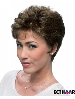 Günstige Brown Cropped Layered Curly Glueless Lace Front Perücken
