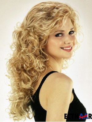 Ideal Blonde Curly Mit Pony Lange Perücken