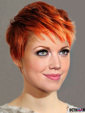 Günstige synthetische Haarspitze vorne  Perücken UK Straight Style Cropped Color
