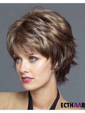 Wellenförmige geschichtete 8,25 Zoll Brown Sassy Synthetic Perücken