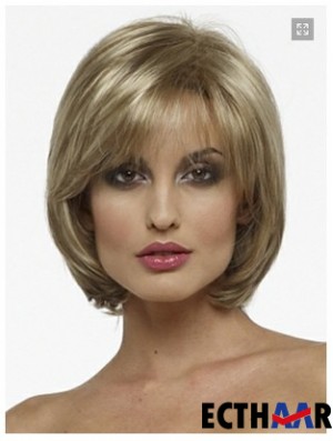 Capless Chin Länge gerade blonde Mode Bob Perücken