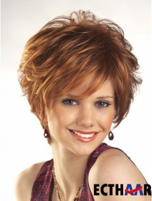Günstige Perücken für Frauen Boycuts Auburn Color Wavy Style mit Capless