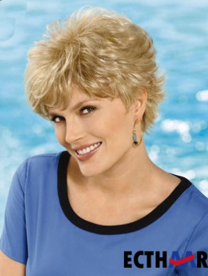 6 Zoll billige gewellte geschichtete blonde blonde Perücken