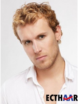 Blonde Short Curly Capless Curly Synthetische Perücke Männer
