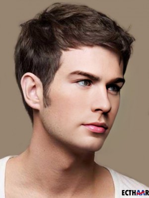 Gerade geschnittene Remy Human Brown Herren Echthaar Perücken