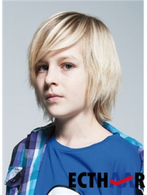 Gerade Kinn Länge Blonde Remy Menschenhaar Capless Kids Perücken