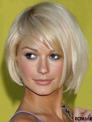 Capless Chin Länge gerade mit Pony Blond Erschwingliche Paris Hilton Perücken
