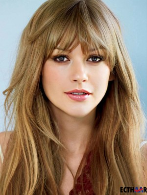 Capless With Bangs Gerade lange blonde  Perücken