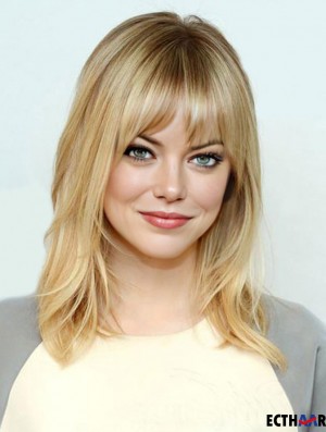 Bequeme blonde schulterlange gerade 16 Zoll mit Pony Emma Stone Perücken
