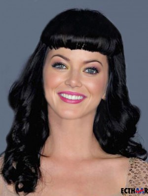 20 Zoll Stil schwarz lang gewellt mit Pony Katy Perry Perücken