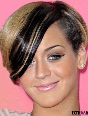 Ombre / 2 Tone Straight With Bangs 100% handgebundene 8 Zoll billige  Perücken