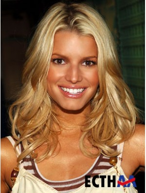 16 Zoll gute blonde lange gewellte geschichtete Jessica Simpson Perücken