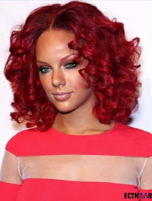 Red Curly Layered 100% handgebundene 12 Zoll Rabatt  Perücken