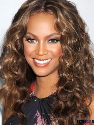 Brown Curly Without Pony 100% handgebundene 20 Zoll modische Tyra Banks Perücken
