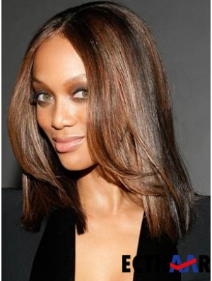 Auburn Straight Without Bangs 100% handgebundene 14 Zoll schlanke Tyra Banks Perücken
