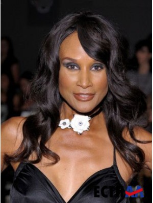 Schwarz lang gewellt mit Pony Spitze vorne 18 Zoll Beverly Johnson Perücken