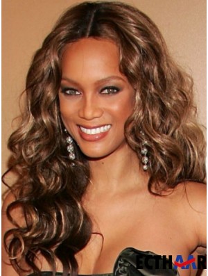 Braune lockige ohne Pony Spitze vorne 20  inchperfekte Tyra Banks Perücken
