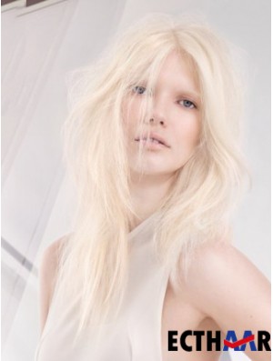 Spitzenfront ohne Pony lange gerade 18 Zoll platinblonde weiche Modeperücken