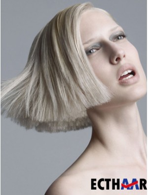 Capless Grey Chin Länge gerade 10 Zoll platinblonde beliebte Mode Perücken