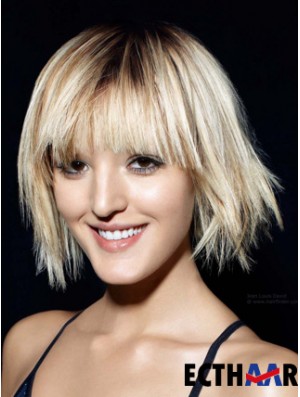 Monofilament Bobs Kinn Länge gerade 12  inchBlonde modische Mode Perücken