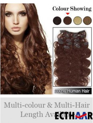 Hochwertige Auburn Wavy Remy Echthaarspange in Haarverlängerungen