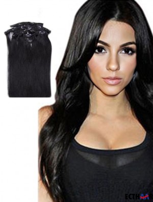 Sassy Black Straight Remy Echthaarspange in Haarverlängerungen